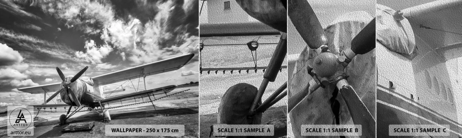 Provbit av fototapet Premium Sand - Jag kan inte vänta! - Plan, Flygplan, Svartvitt - 100x30 cm