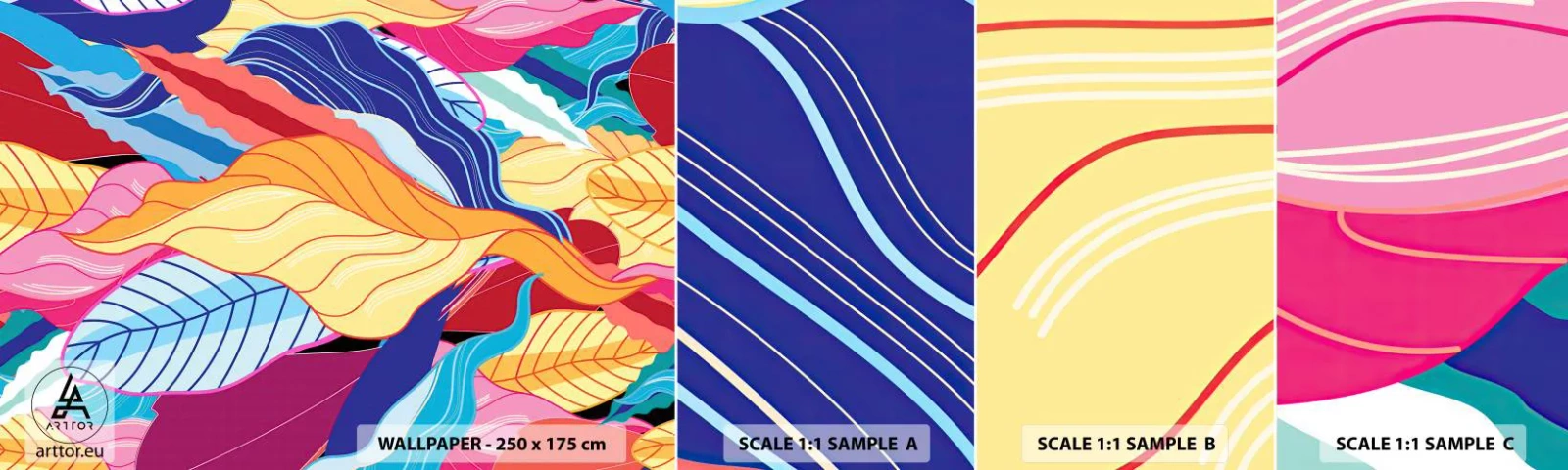 Fototapet Prov Standard Eco - Färgglad röra - Abstraktion, Färgglada löv, Bit - 100x30 cm