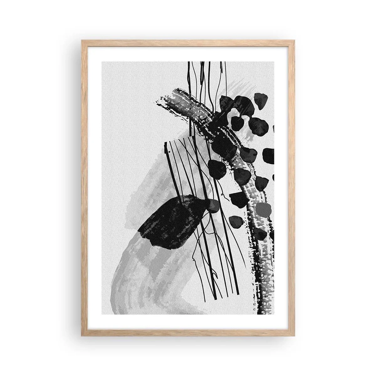 Affisch i ram av ljusek - Svartvit organisk abstraktion - 50x70 cm