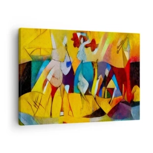 Canvastavla - Bild på duk - En färgglad abstraktion som visar figurer i geometrisk form - 70x50cm - Sol - liv -glädje - Modern väggdekoration för vardagsrum och sovrum ARTTOR