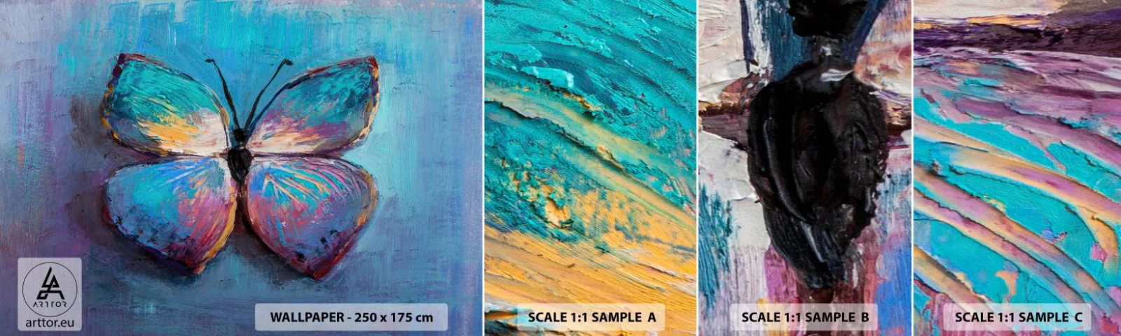 Provbit av självhäftande fototapet Deluxe Sticker - I full charm - Fjäril, Bit, Målning - 100x30 cm