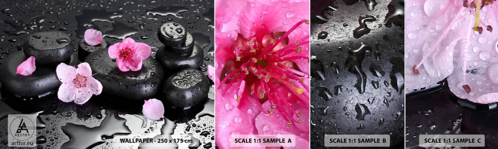 Provbit av självhäftande fototapet Deluxe Sticker - Så faller en sten från hjärtat - Blommor, Asien, Spa - 100x30 cm