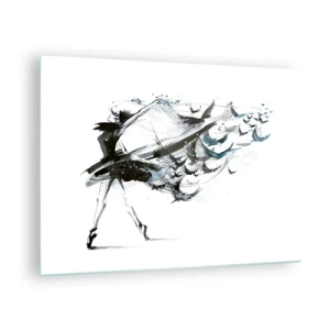 Glastavla - Bild på glas - Dansare i rörelse med svävande fåglar - 70x50cm - Musikens magi befriar från trolldom - Modern väggdekoration för vardagsrum och sovrum ARTTOR
