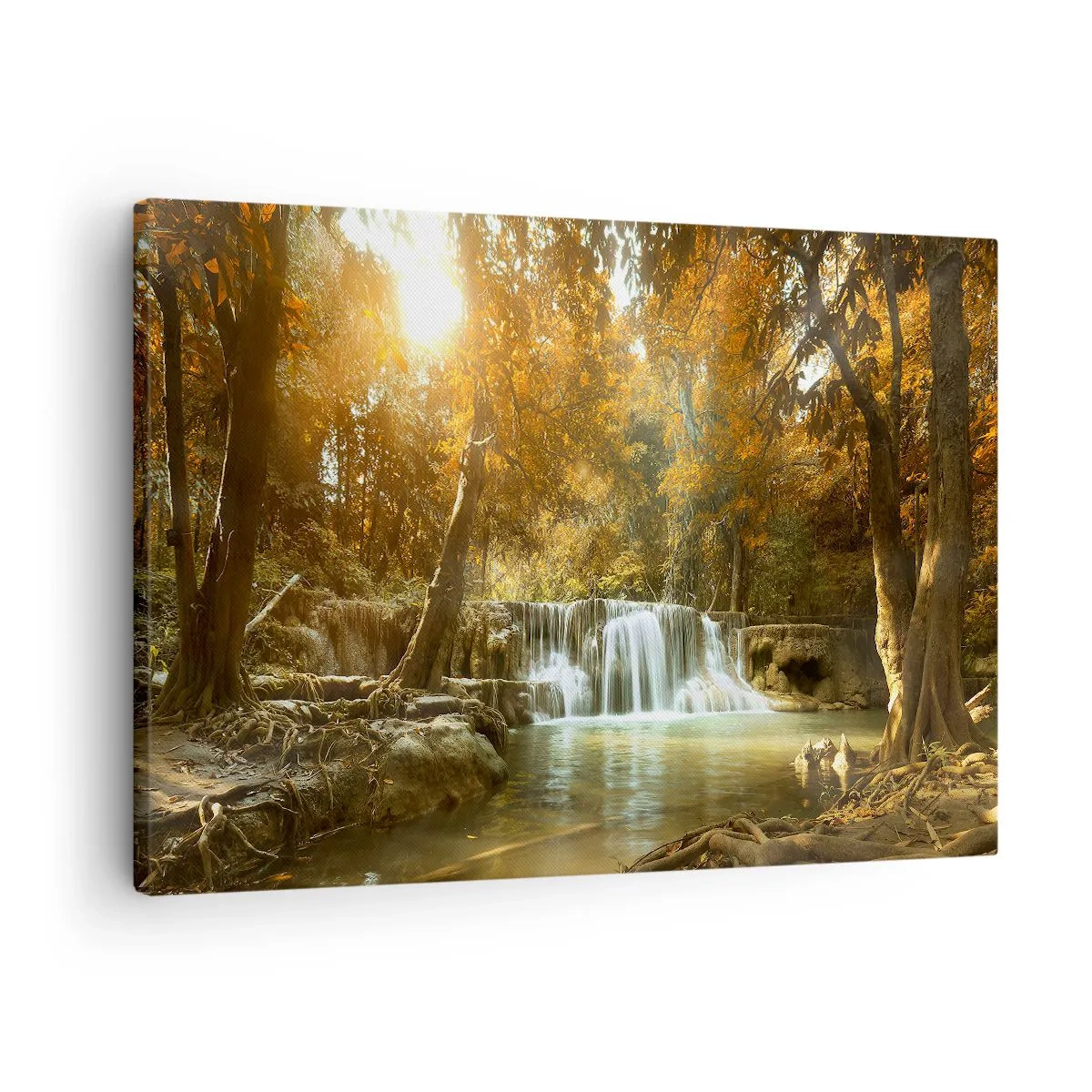 Canvastavla - Bild på duk - Höstlandskap med ett vattenfall - 70x50cm - Parkkaskad - Modern väggdekoration för vardagsrum och sovrum ARTTOR