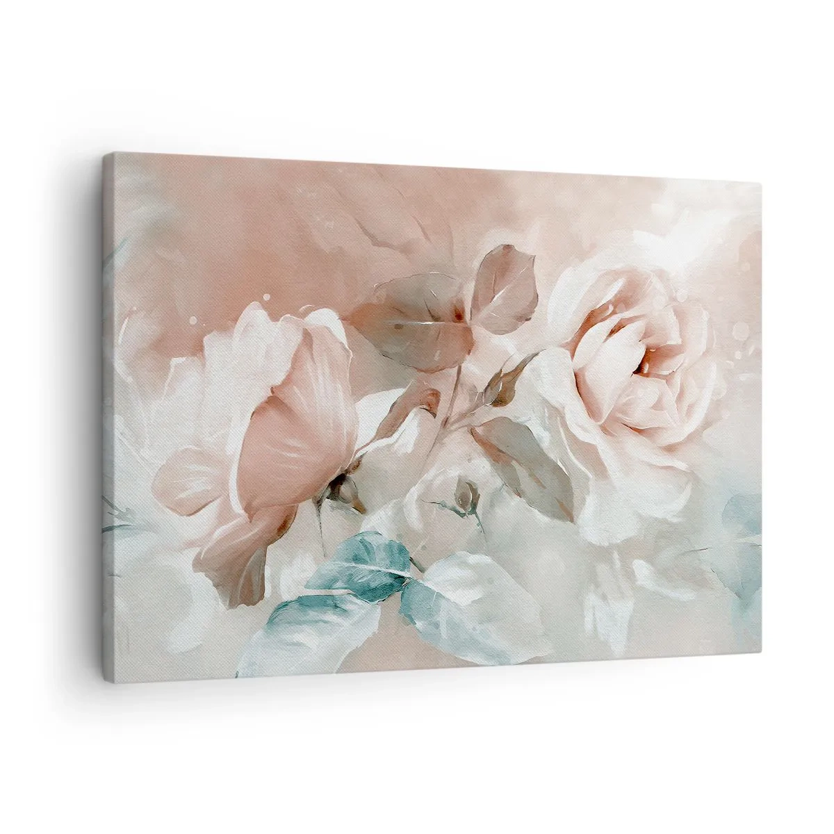 Canvastavla - Bild på duk - Fina rosor i pastellfärger mot en ljus bakgrund - 70x50cm - Romantikens anda - Modern väggdekoration för vardagsrum och sovrum ARTTOR