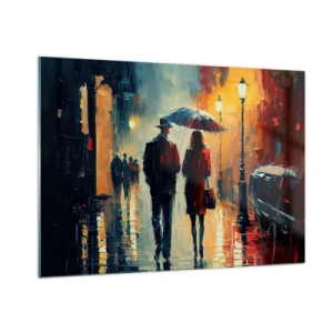 Glastavla - Bild på glas - Kärlekshistoria på stan - 100x70 cm