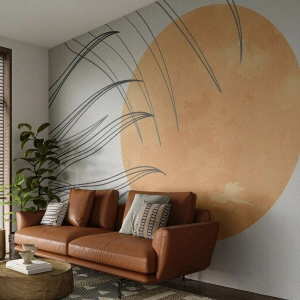 Fototapet Standard Eco - En orange sol med linjer som liknar gräs i vinden - 100x70cm - Alltid mot solen - Modern väggdekoration för vardagsrum och sovrum ARTTOR