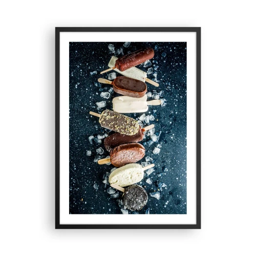 Affisch i svart ram - Blandade glassar omgivna av is mot en mörk himmel - 50x70cm - Smak av varm sommar - Modern väggdekoration för vardagsrum och sovrum ARTTOR