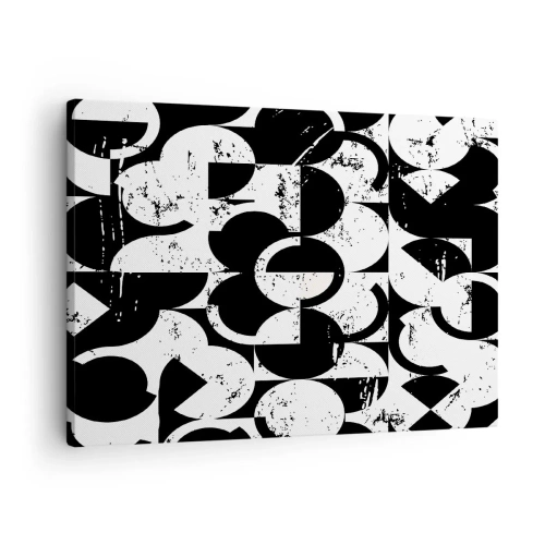 Canvastavla - Bild på duk - Abstrakt svartvitt geometriskt mönster med vintageeffekt - 70x50cm - Vit är vit och svart är svart - Modern väggdekoration för vardagsrum och sovrum ARTTOR