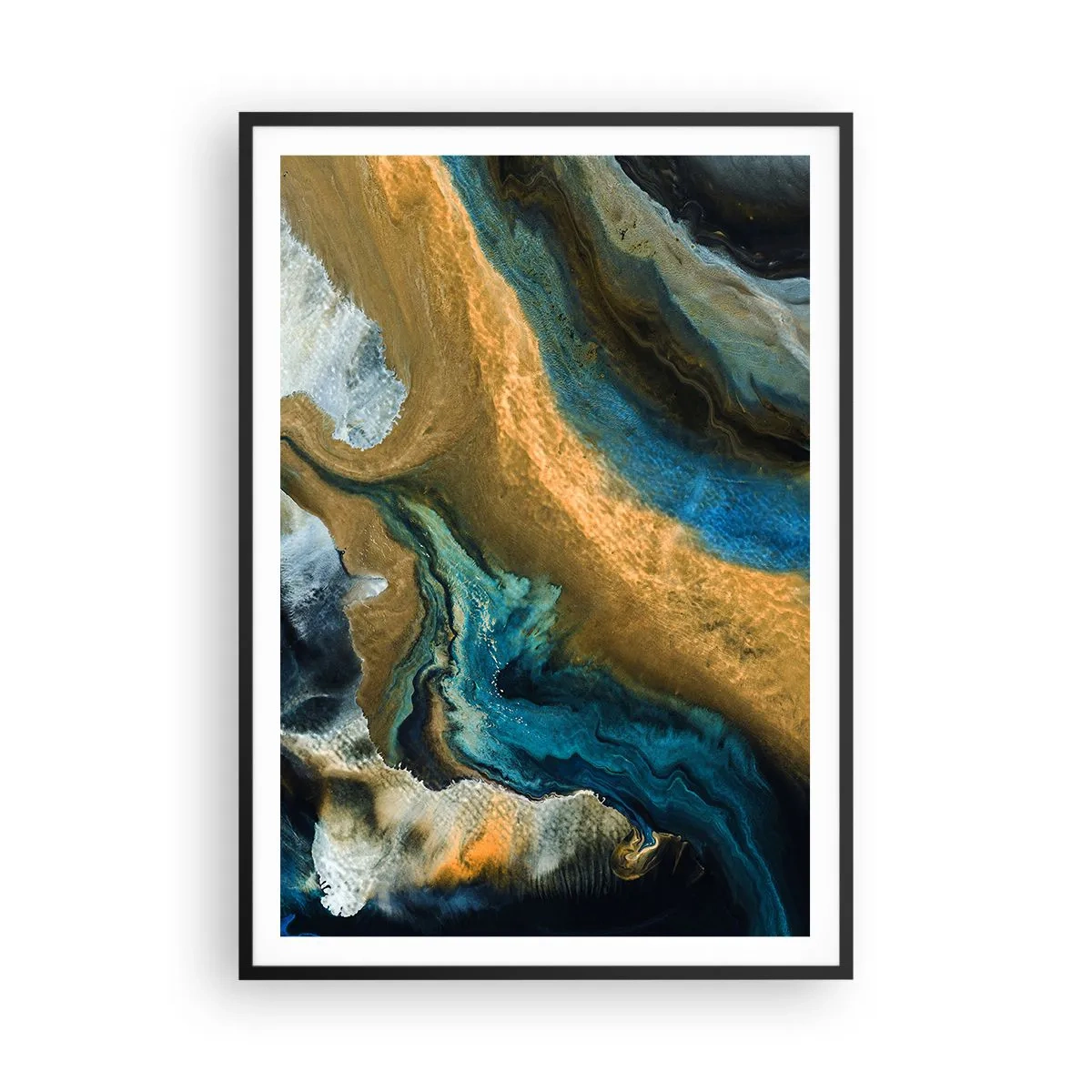 Affisch i svart ram - Blå – gul – ömsesidiga influenser - 70x100 cm