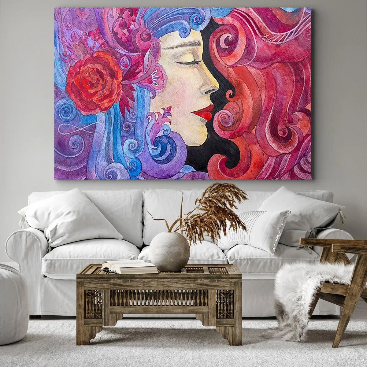 Canvastavla - Bild på duk - Färgglad profil av en kvinna i konstnärlig stil - 70x50cm - Jugendstilen lever - Modern väggdekoration för vardagsrum och sovrum ARTTOR