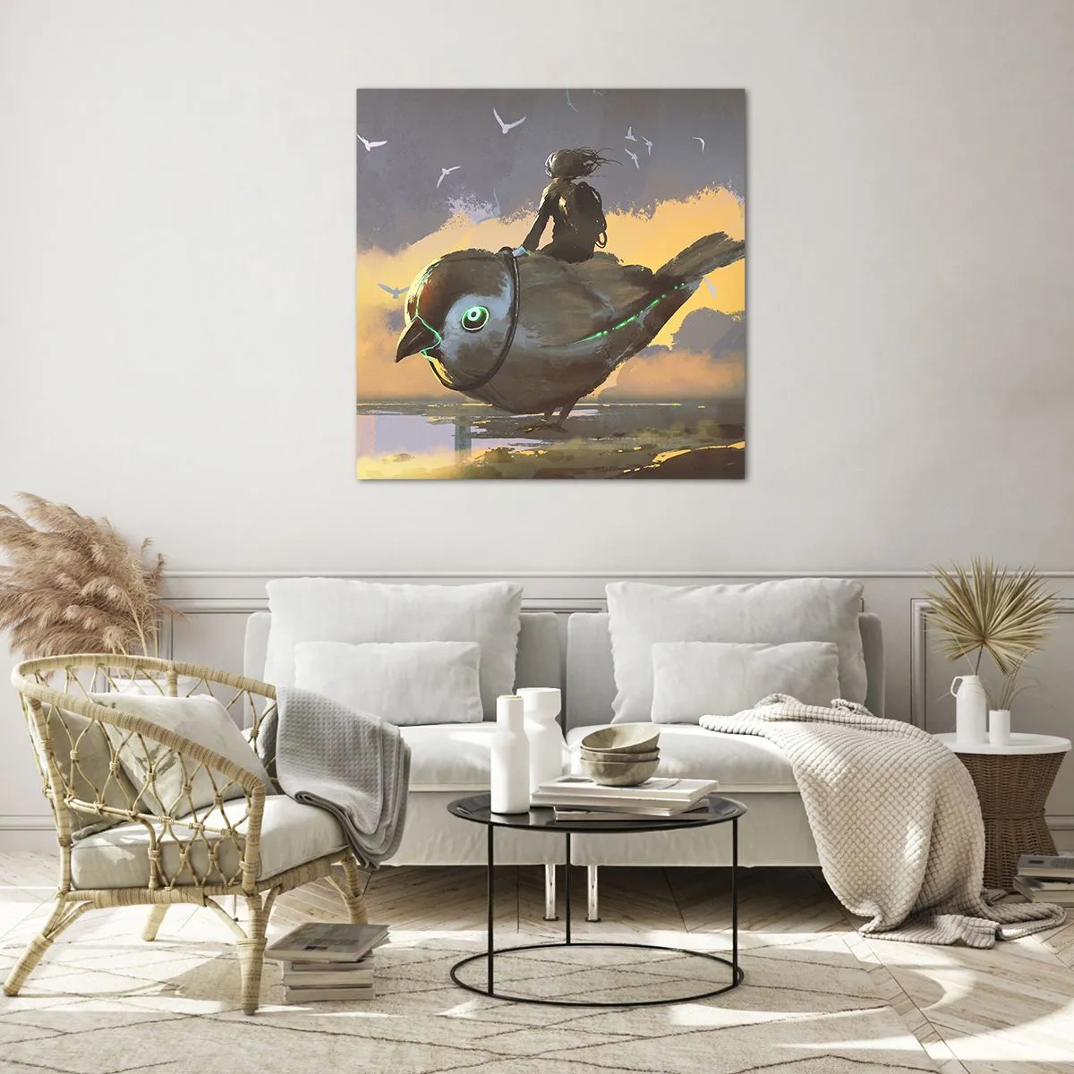 Glastavla - Bild på glas - Rast under en fantastisk resa - 70x70 cm