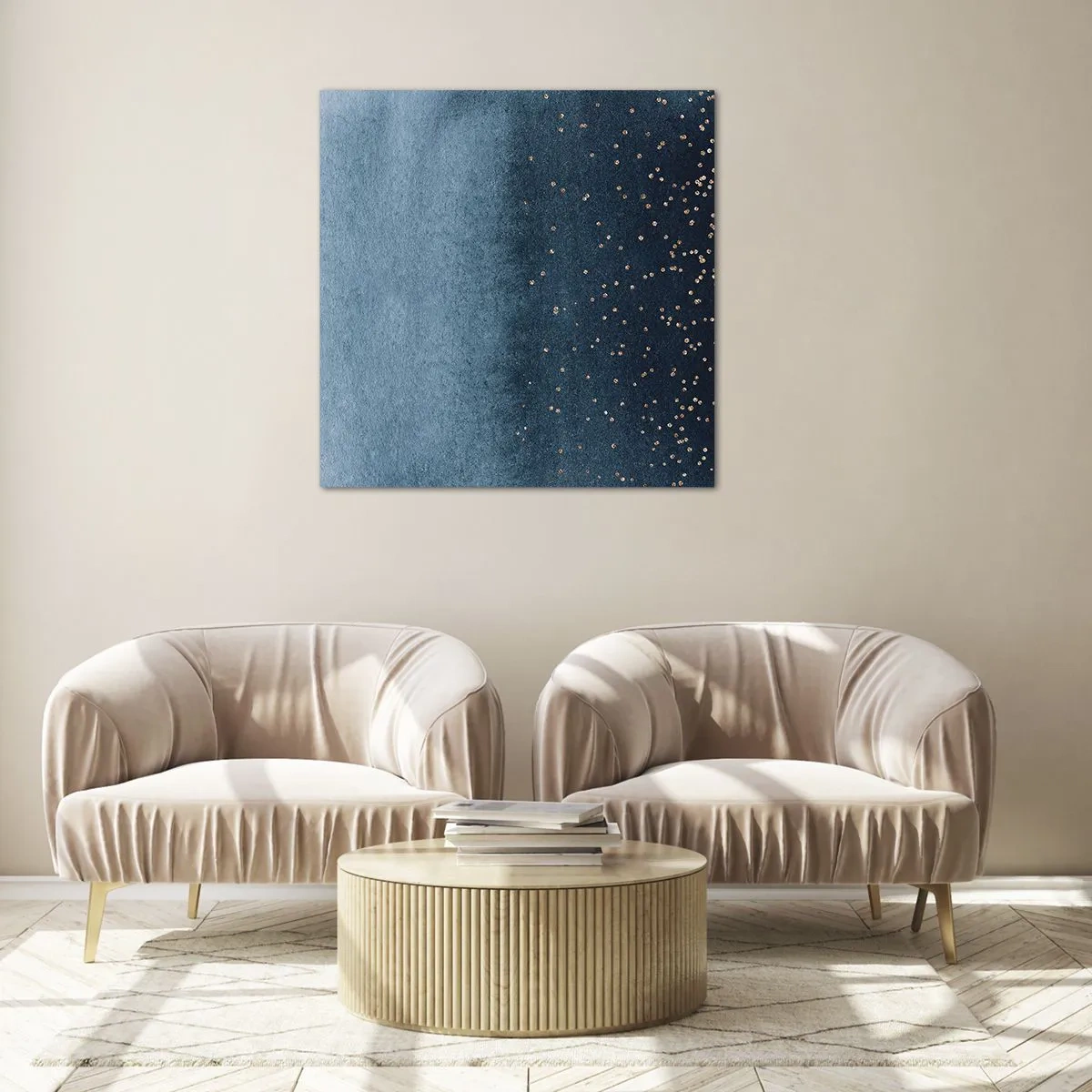 Glastavla - Bild på glas - Komposition – blåa faser - 70x70 cm