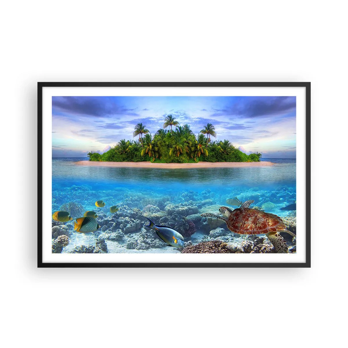 Affisch i svart ram - Himmelska ön hälsar välkommen - 91x61 cm