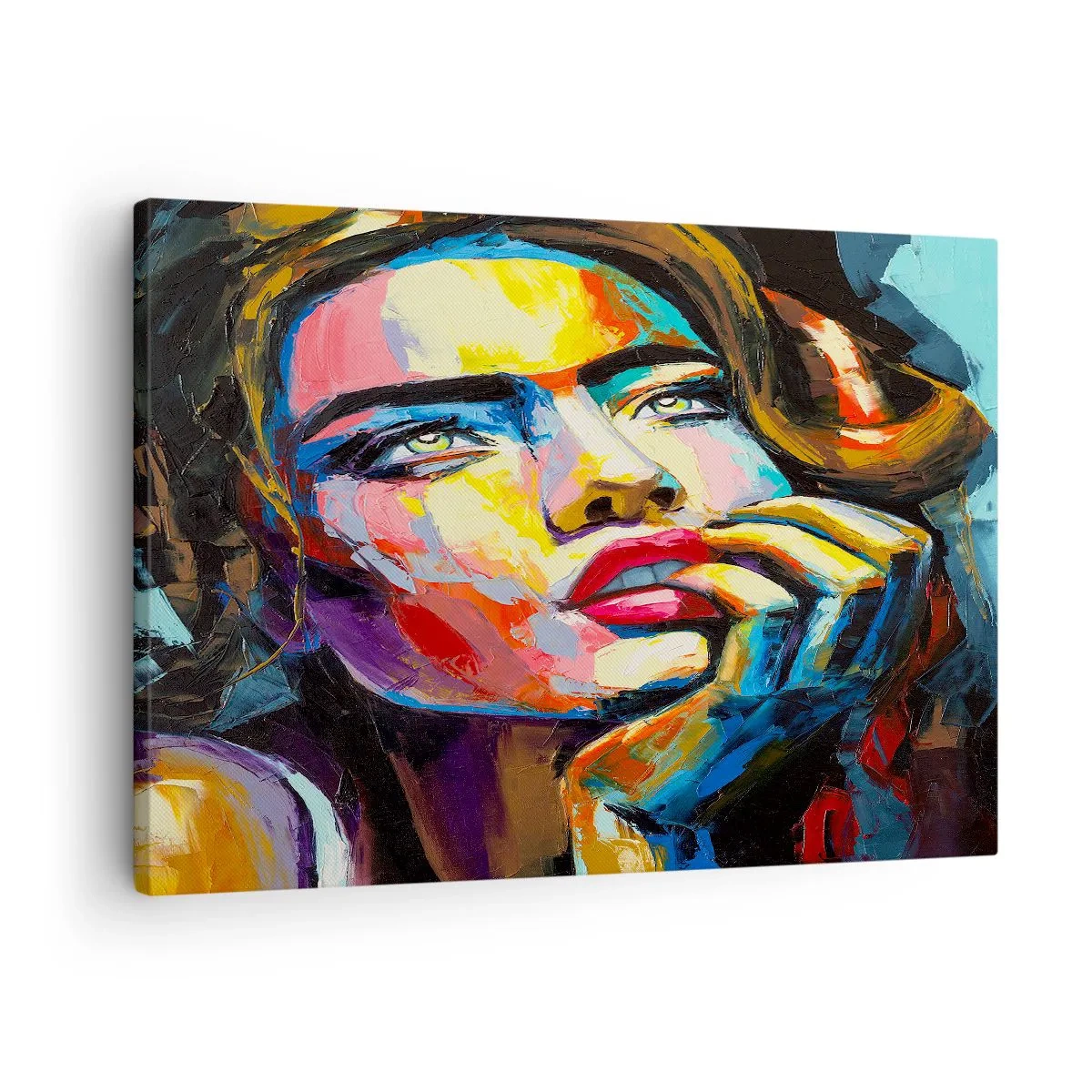 Canvastavla - Bild på duk - Färgglatt porträtt av en kvinna i expressionistisk stil - 70x50cm - Drömmar seglar i himlen som fåglar - Modern väggdekoration för vardagsrum och sovrum ARTTOR