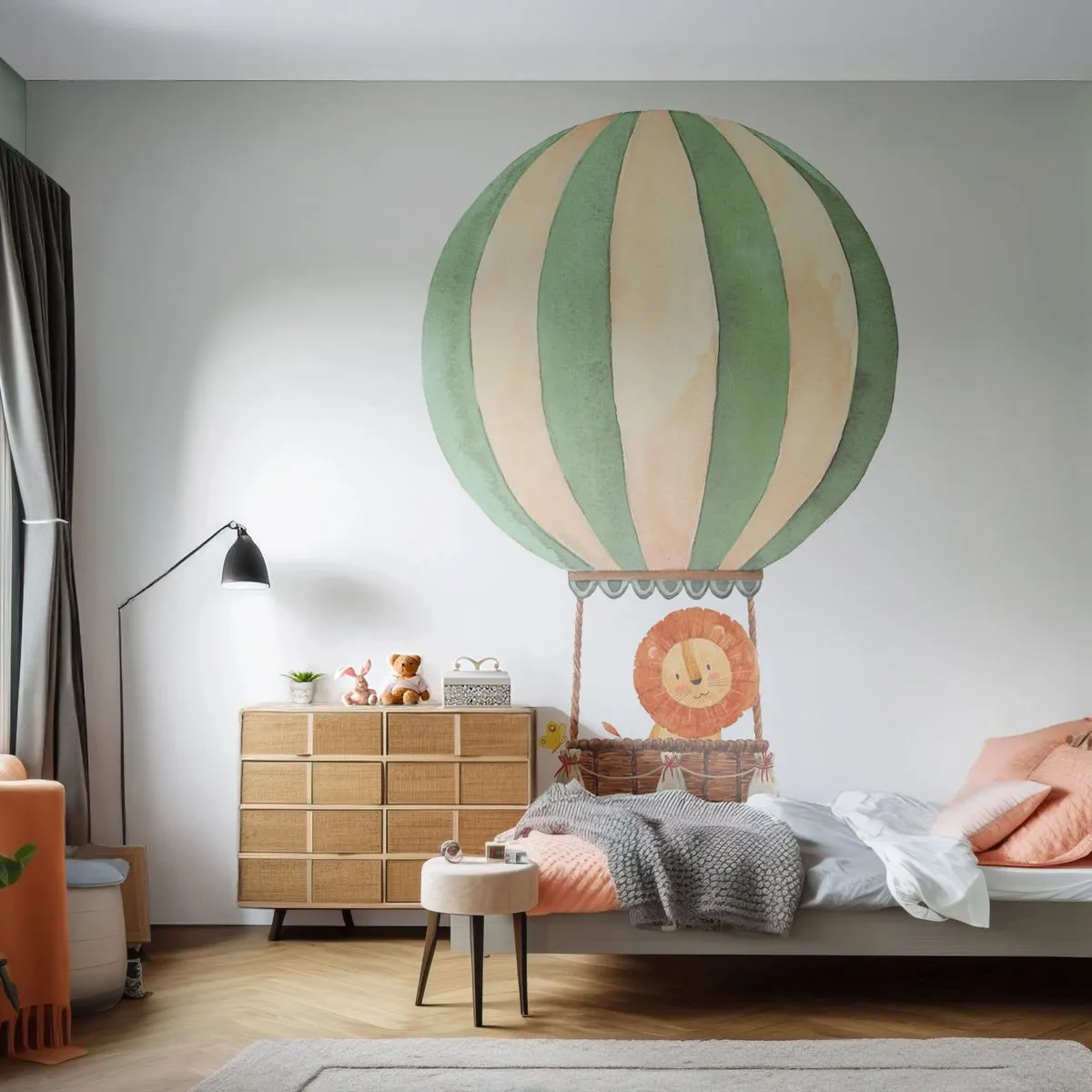 Självhäftande Fototapet Deluxe Sticker - Leons resor - Ballong, Lejon, Barns - 500x350 cm