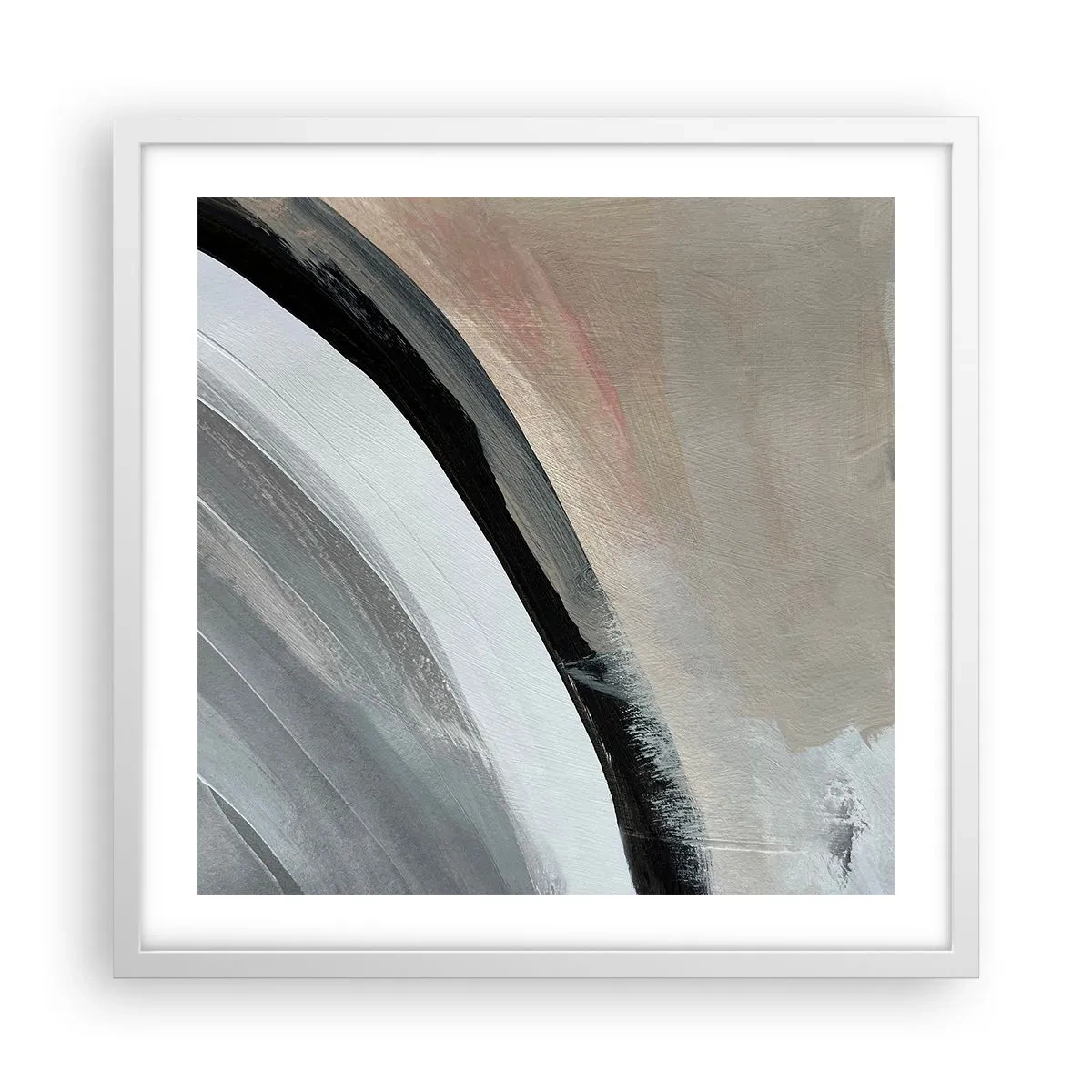 Affisch i vit ram - Komposition: en båge av svart och grått - 50x50 cm