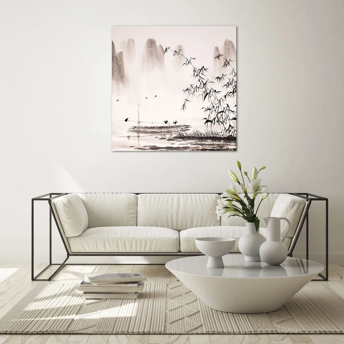 Glastavla - Bild på glas - Risfältens tystnad - 60x60 cm