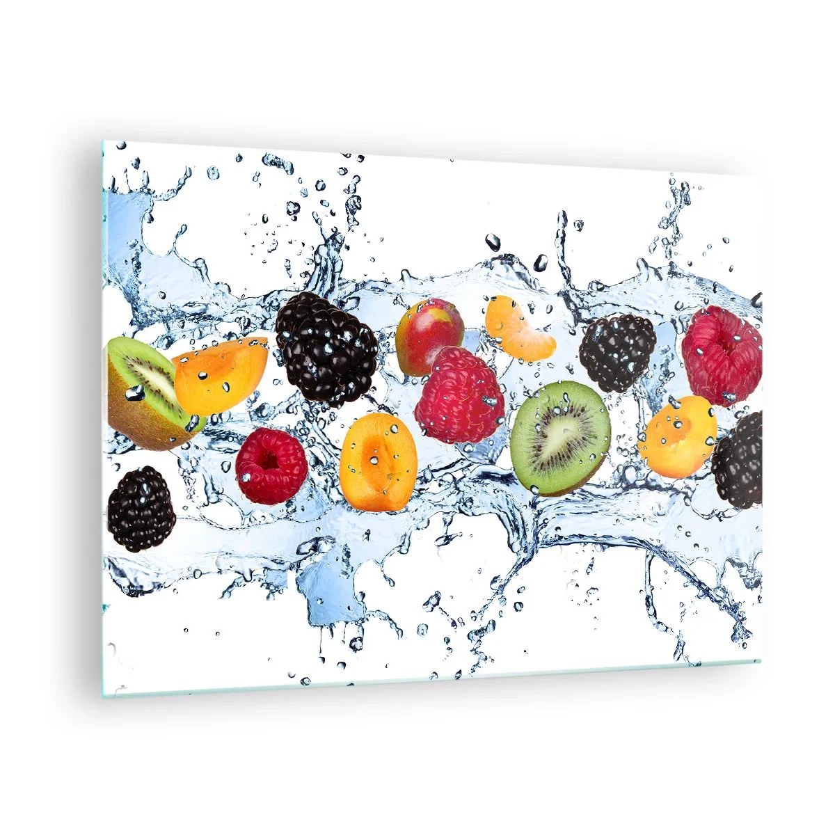Glastavla - Bild på glas - Färgglada frukter i vatten på en vit bakgrund - 70x50cm - Lek med oss - Modern väggdekoration för vardagsrum och sovrum ARTTOR
