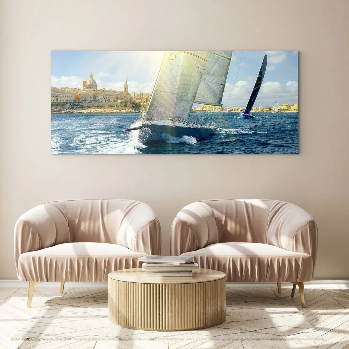 Glastavla - Bild på glas - Dags att lämna staden - 100x40 cm