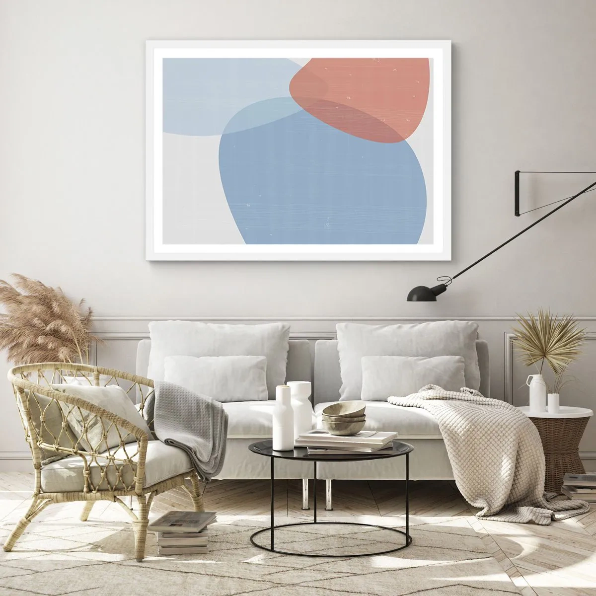 Affisch i vit ram - Pastellfärgade relationer - 100x70 cm