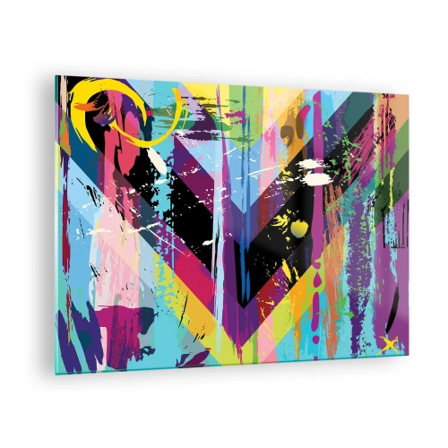 Glastavla - Bild på glas - Färgglad abstraktion med dynamiska former och intensiva färger - 70x50cm - Uppifrån nedåt - Modern väggdekoration för vardagsrum och sovrum ARTTOR