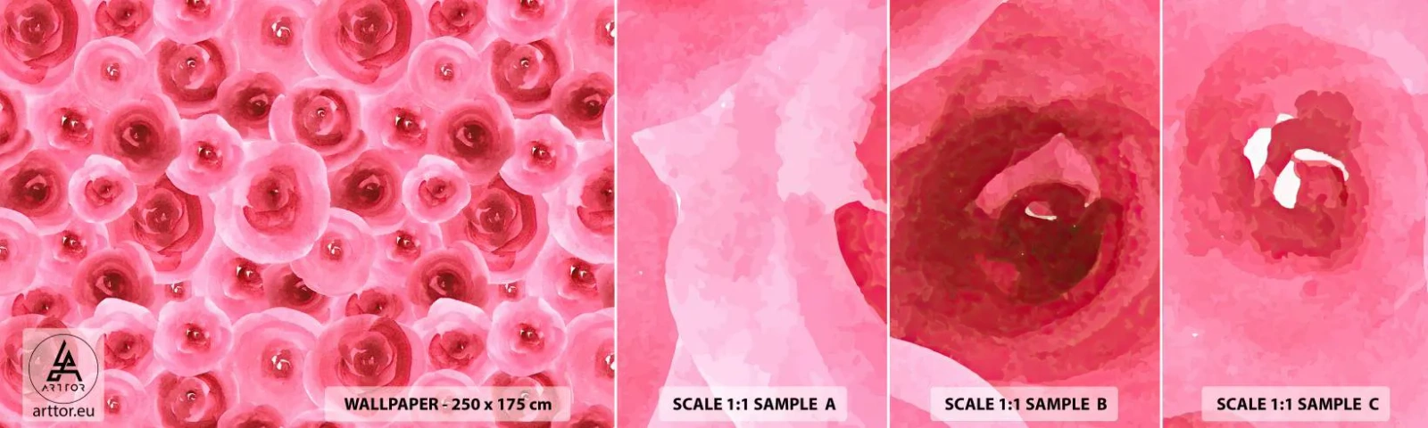 Provbit av självhäftande fototapet Deluxe Sticker - Rosor upe och nere - Blommor, Skönhet, Romantik - 100x30 cm