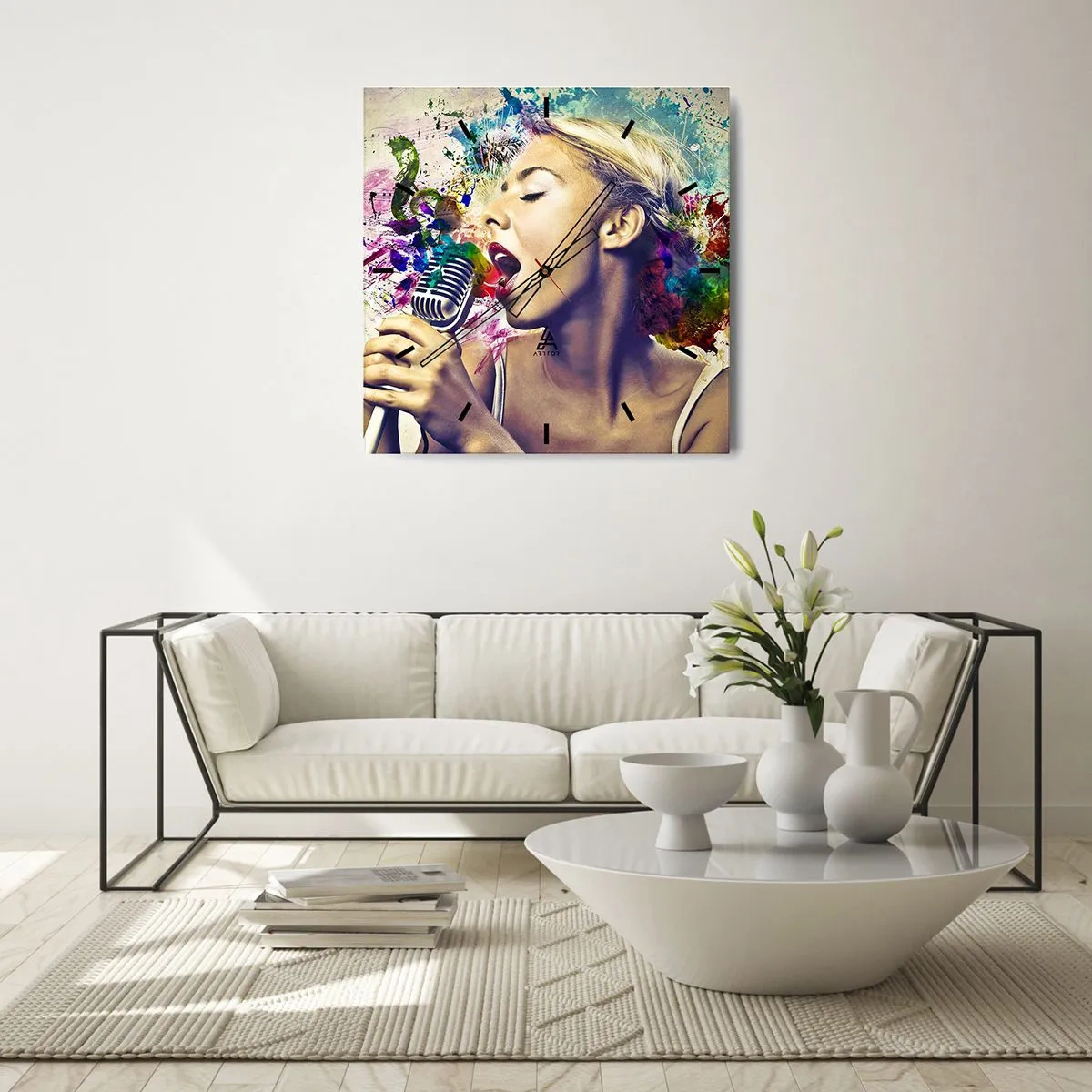 Väggklocka - Klocka på glas - Måla världen med rösten - 40x40 cm