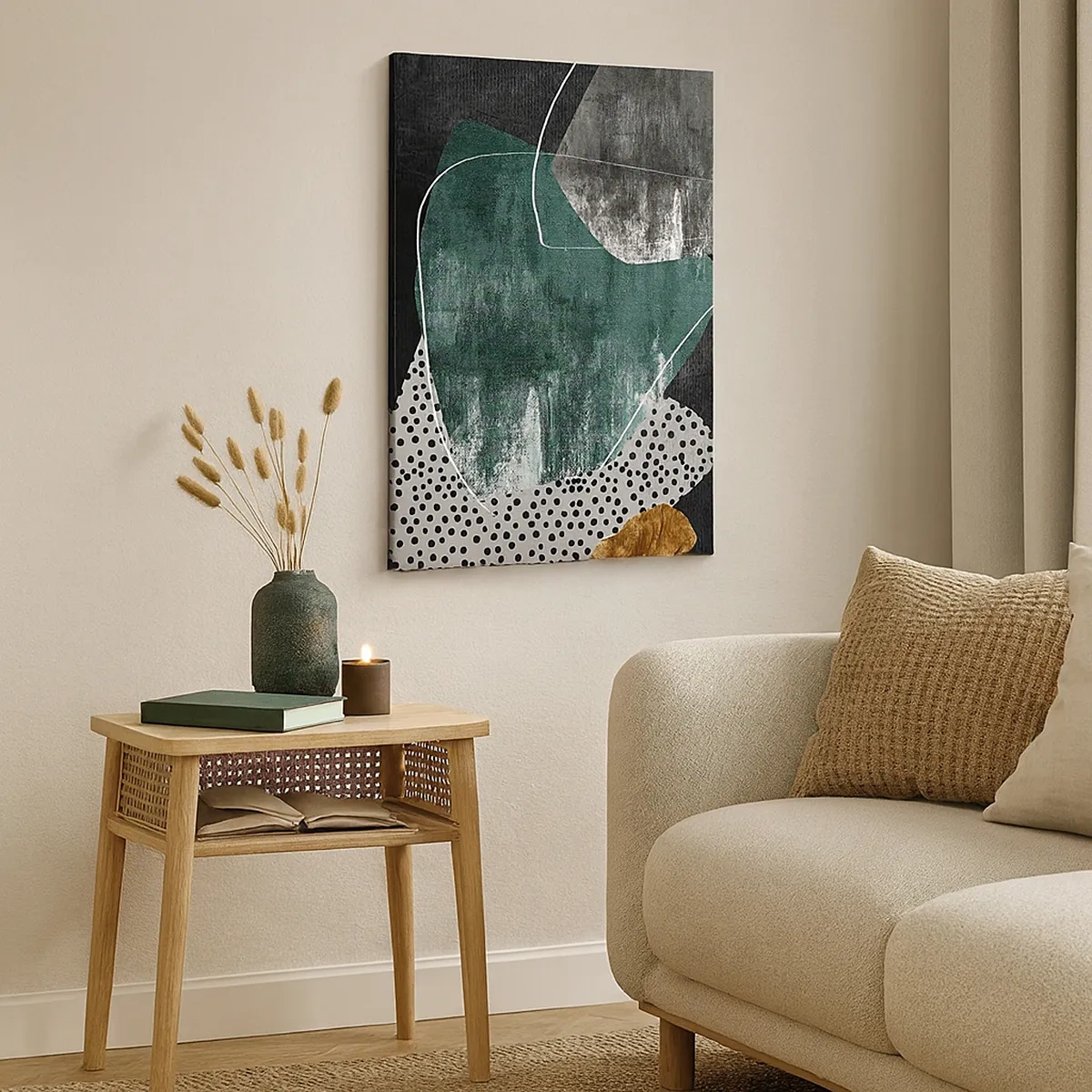 Canvastavla - Bild på duk - Färgstark abstraktion med en guldflinga - 50x70 cm