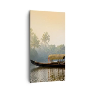 Canvastavla - Bild på duk - Hus på floden - 55x100 cm