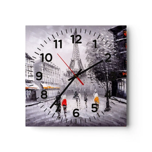 Väggklocka - Klocka på glas - Promenad i Paris - 40x40 cm