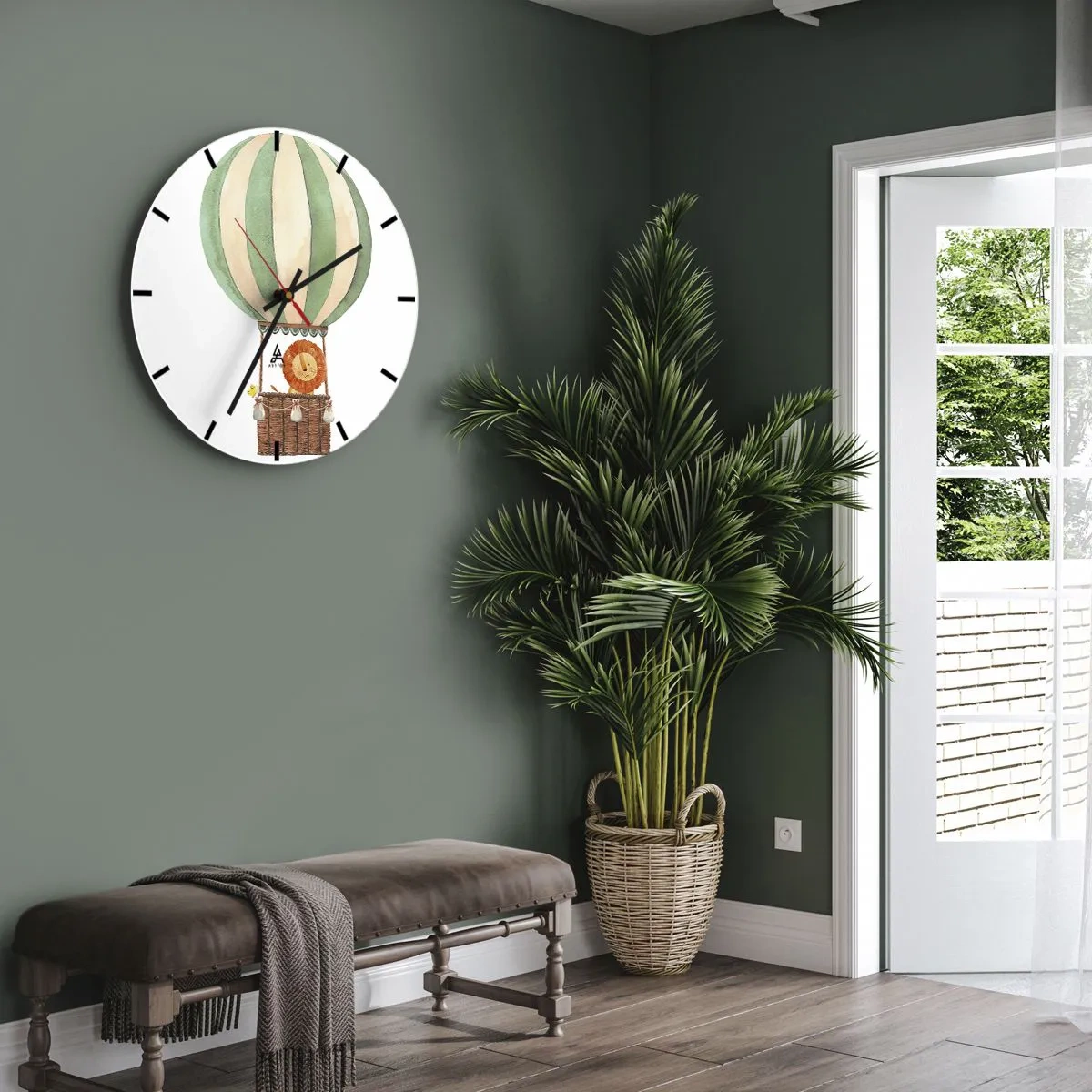 Väggklocka - Klocka på glas - Leons resor - 40x40 cm