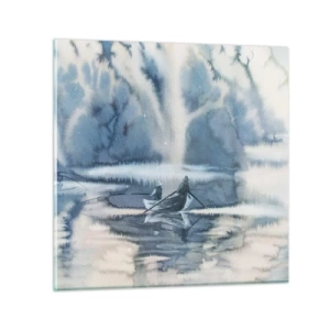 Glastavla - Bild på glas - Sportfiskare i sitt paradis - 30x30 cm