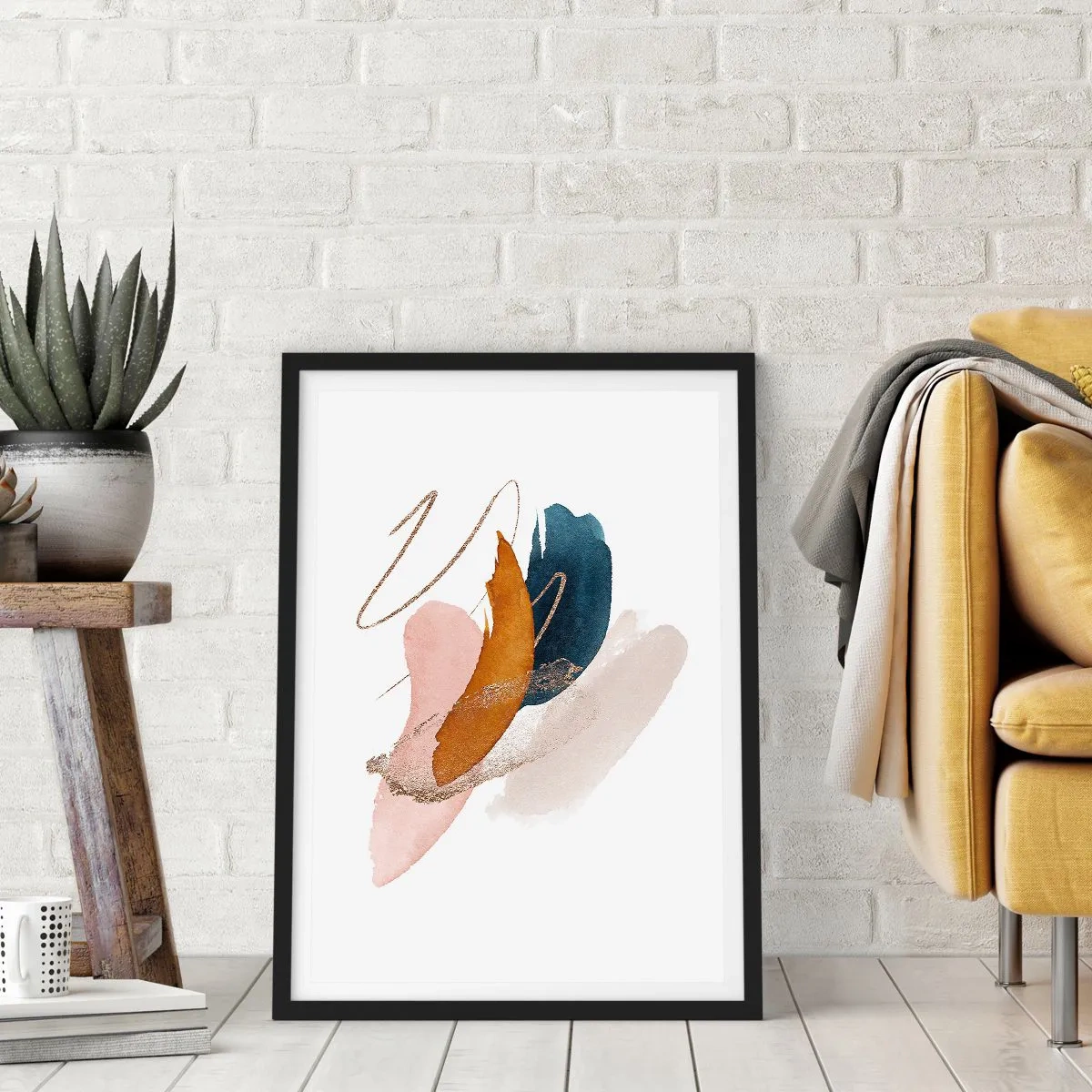 Affisch i svart ram - Delikat abstraktion i pastellfärger - 50x70cm - Bevingad komposition - Modern väggdekoration för vardagsrum och sovrum ARTTOR