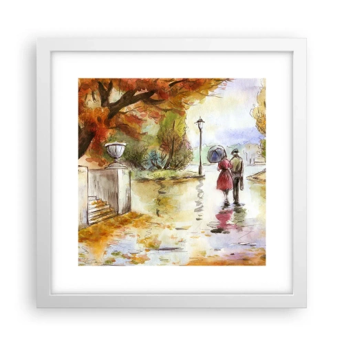 Affisch i vit ram - Romantisk höst i parken - 30x30 cm