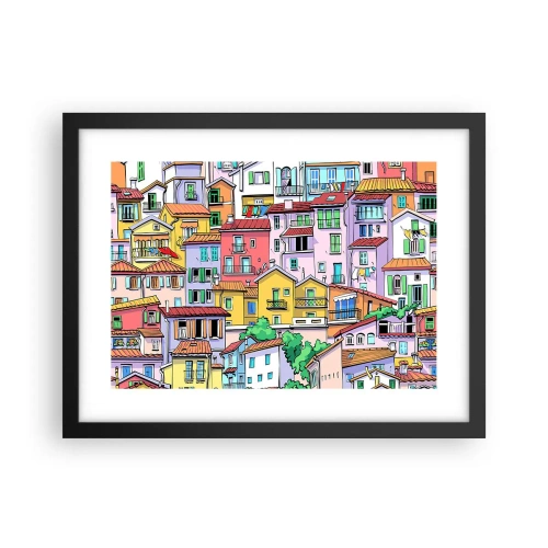 Affisch i svart ram - Gladlynt stad - 40x30 cm