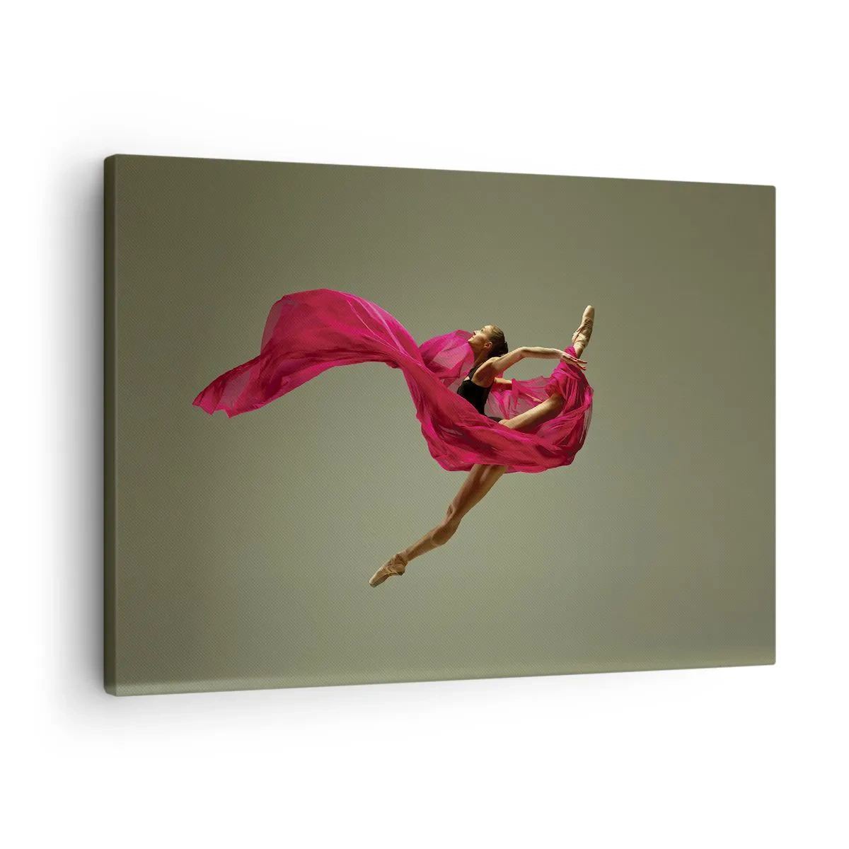 Canvastavla - Bild på duk - Balettdansös i en dynamisk pose med rosa tyg - 70x50cm - Dansande låga - Modern väggdekoration för vardagsrum och sovrum ARTTOR
