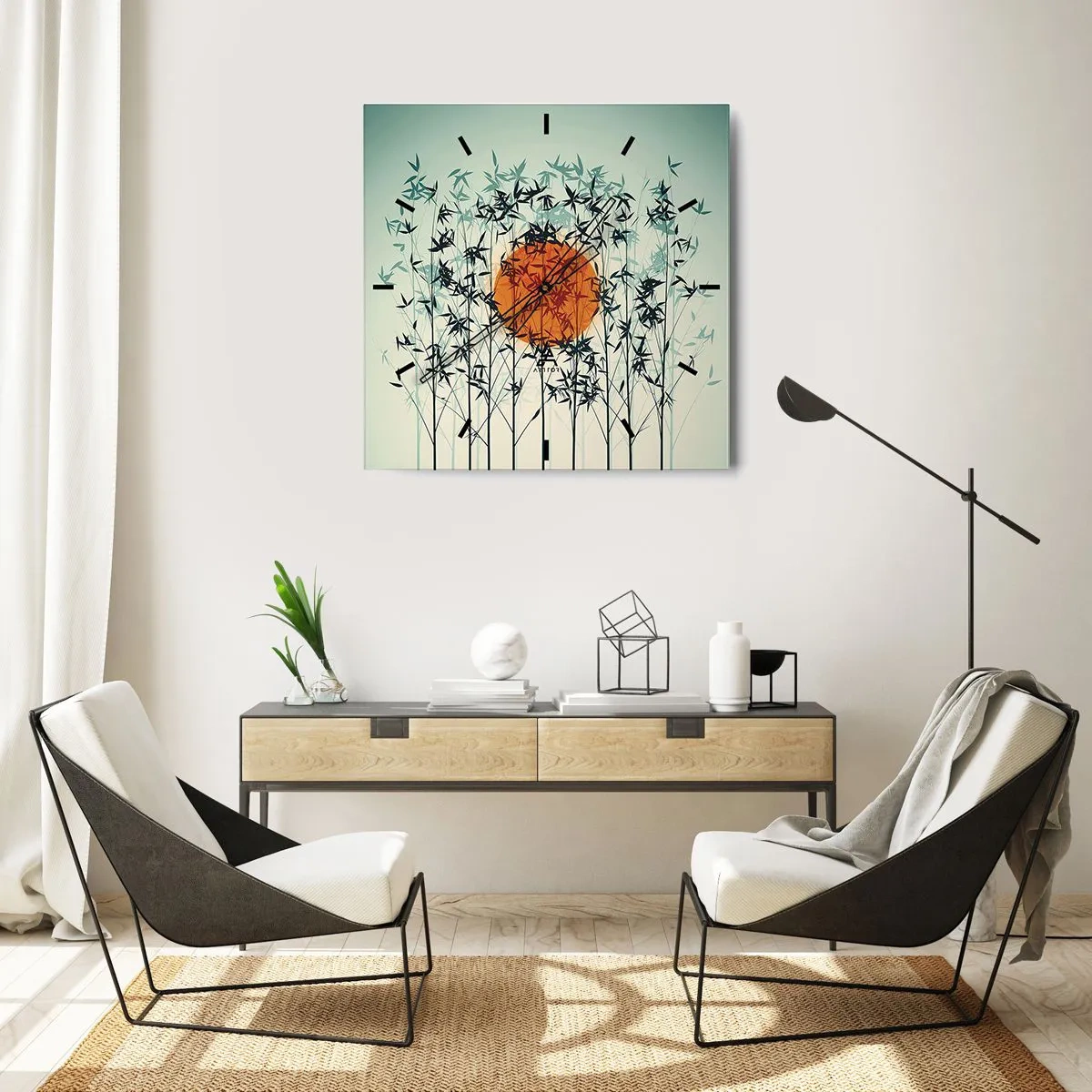 Väggklocka - Klocka på glas - Japansk sol - 40x40 cm