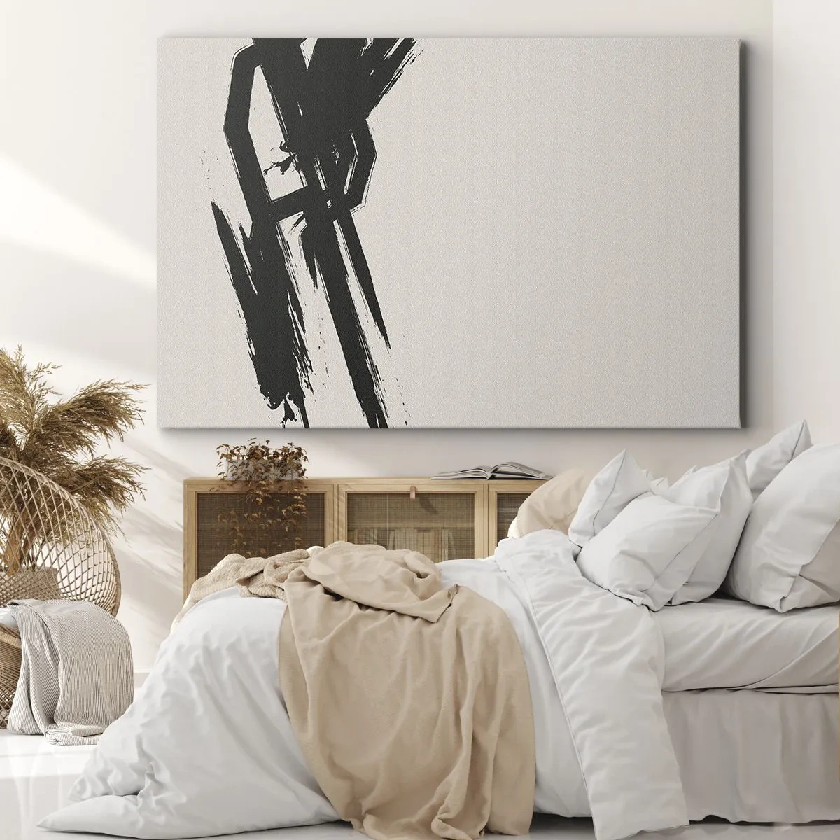 Canvastavla - Bild på duk - Dynamiska penseldrag i svart mot en ljus bakgrund - 70x50cm - En ostoppbar rörelse - Modern väggdekoration för vardagsrum och sovrum ARTTOR