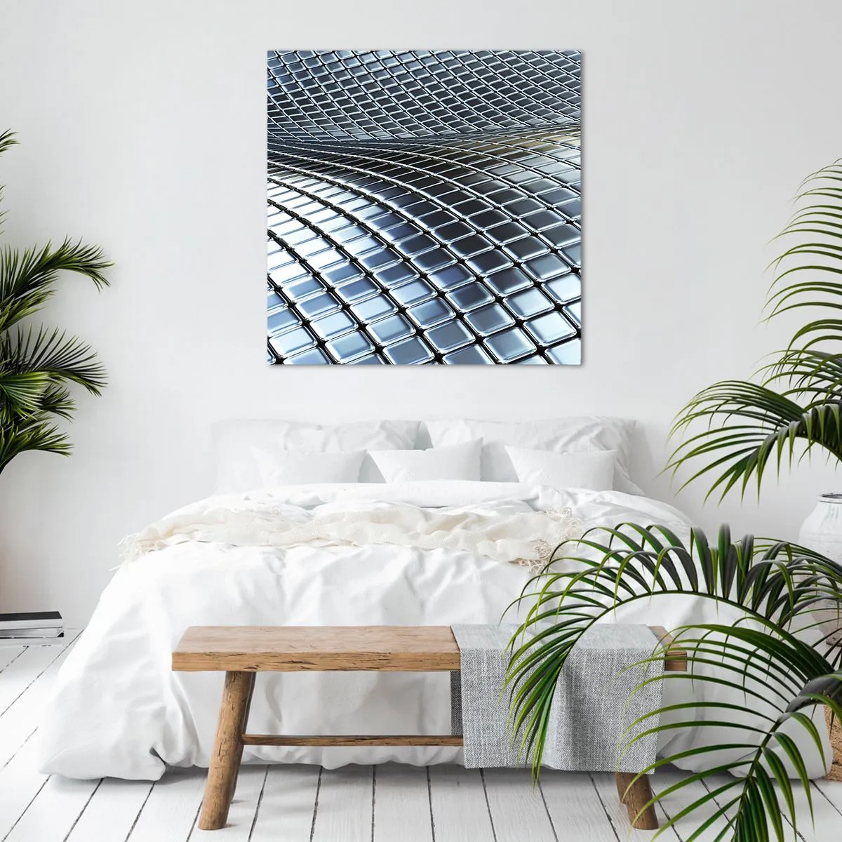 Canvastavla - Bild på duk - Metallisk silver våg - 40x40 cm