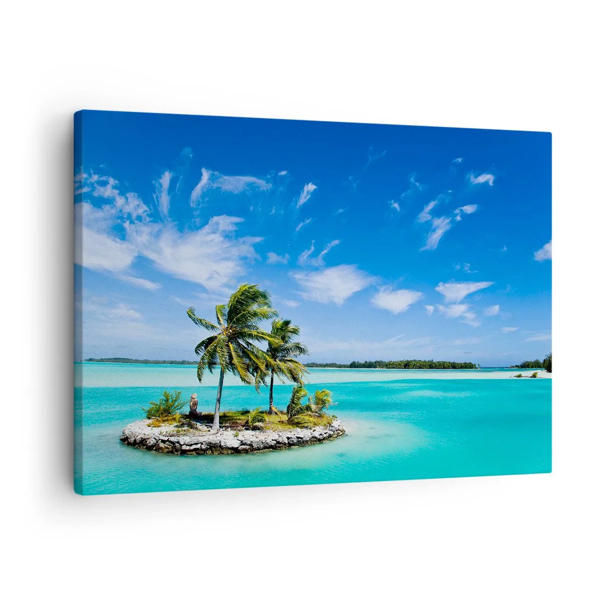 Canvastavla - Bild på duk - En exotisk ö med palmer på turkost vatten - 70x50cm - Paradis på jorden - Modern väggdekoration för vardagsrum och sovrum ARTTOR