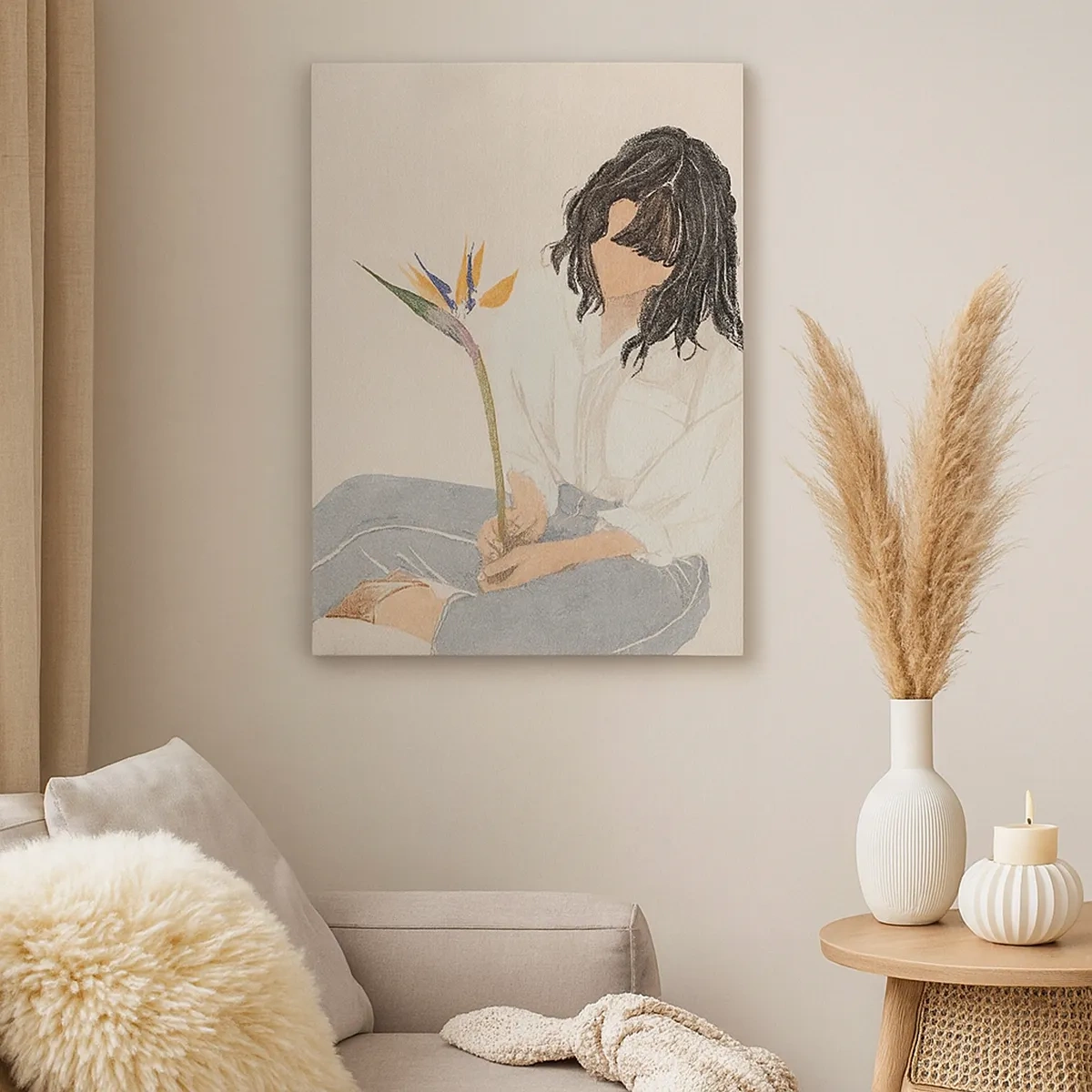 Canvastavla - Bild på duk - Porträtt med en exotisk blomma - 50x70 cm