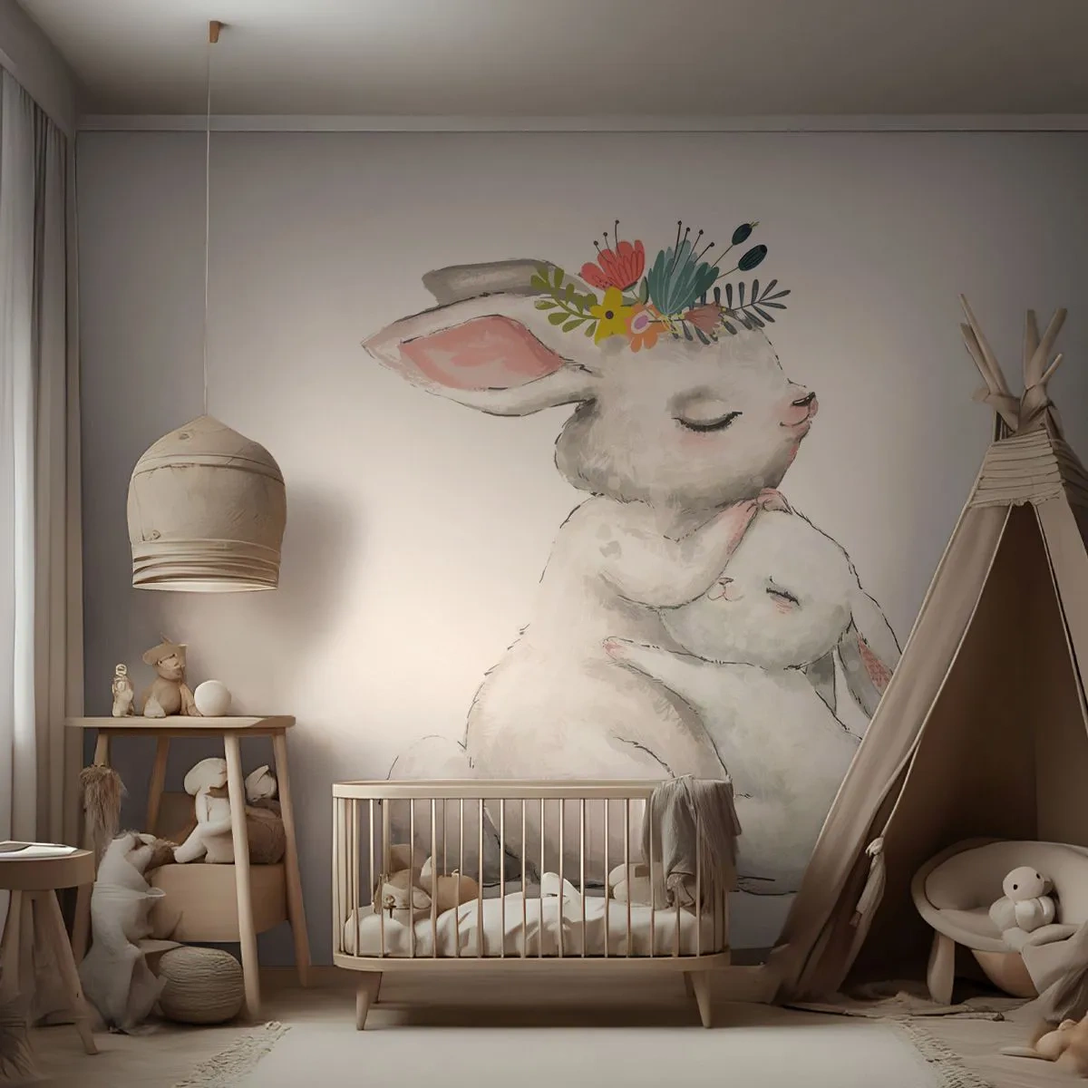 Fototapet Premium Sand - Alltid bäst hos mamma - För barn, Kanin, Mor Med Barn - 100x70 cm