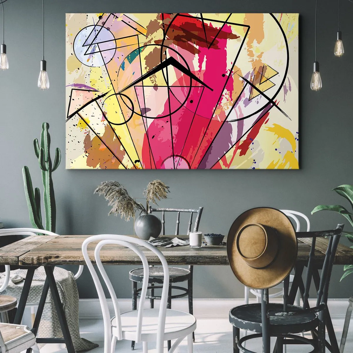 Canvastavla - Bild på duk - Abstraktion med linjer och geometriska former - 70x50cm - Explosion - Modern väggdekoration för vardagsrum och sovrum ARTTOR