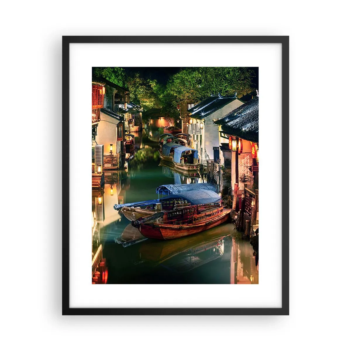Affisch i svart ram - En kväll på kinesisk gata - 40x50 cm