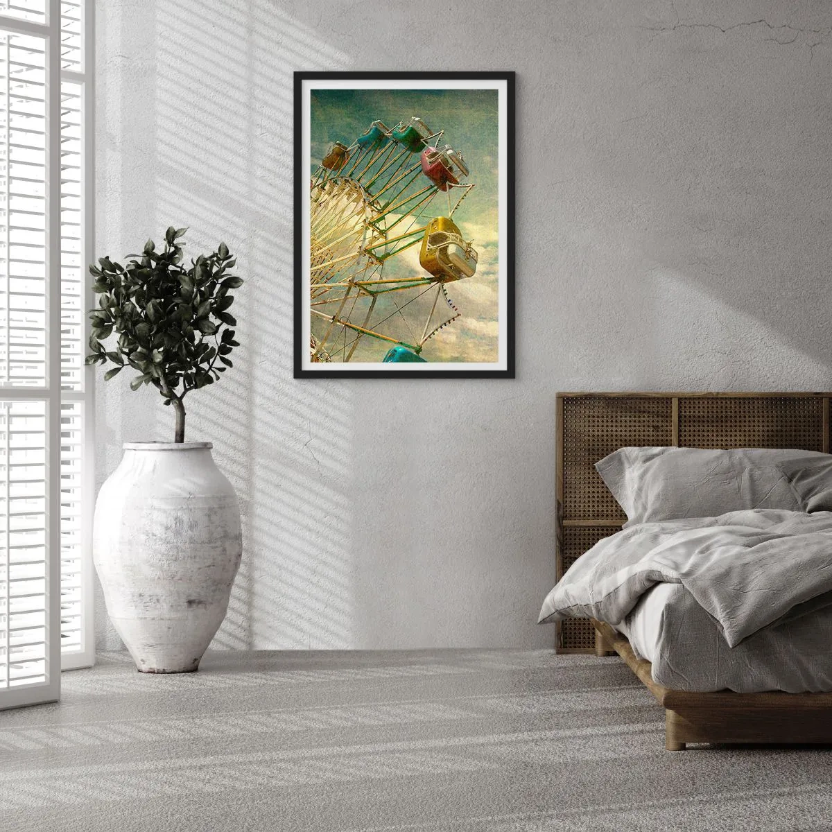 Affisch i svart ram - Retro pariserhjul med moln i bakgrunden i vintagestil - 50x70cm - Kommer att bli, kommer att bli kul.... - Modern väggdekoration för vardagsrum och sovrum ARTTOR