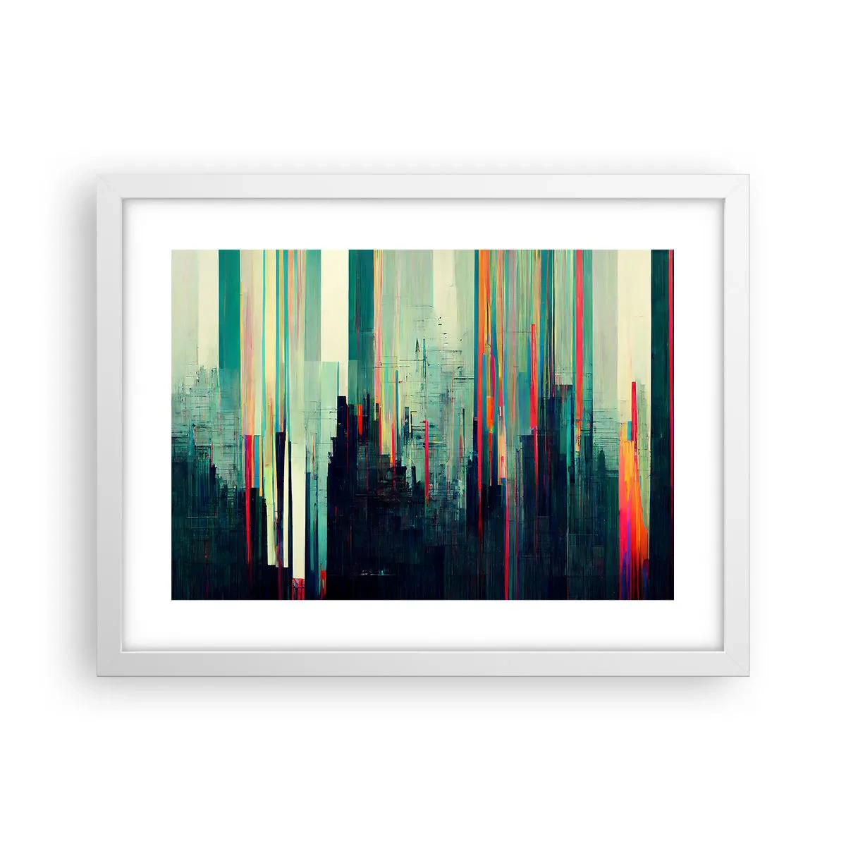 Affisch i vit ram - Futuristisk stad - 40x30 cm