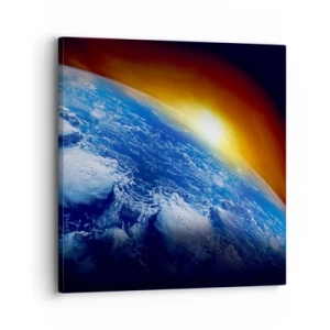 Canvastavla - Bild på duk - Soluppgång över den blåa planeten - 30x30 cm
