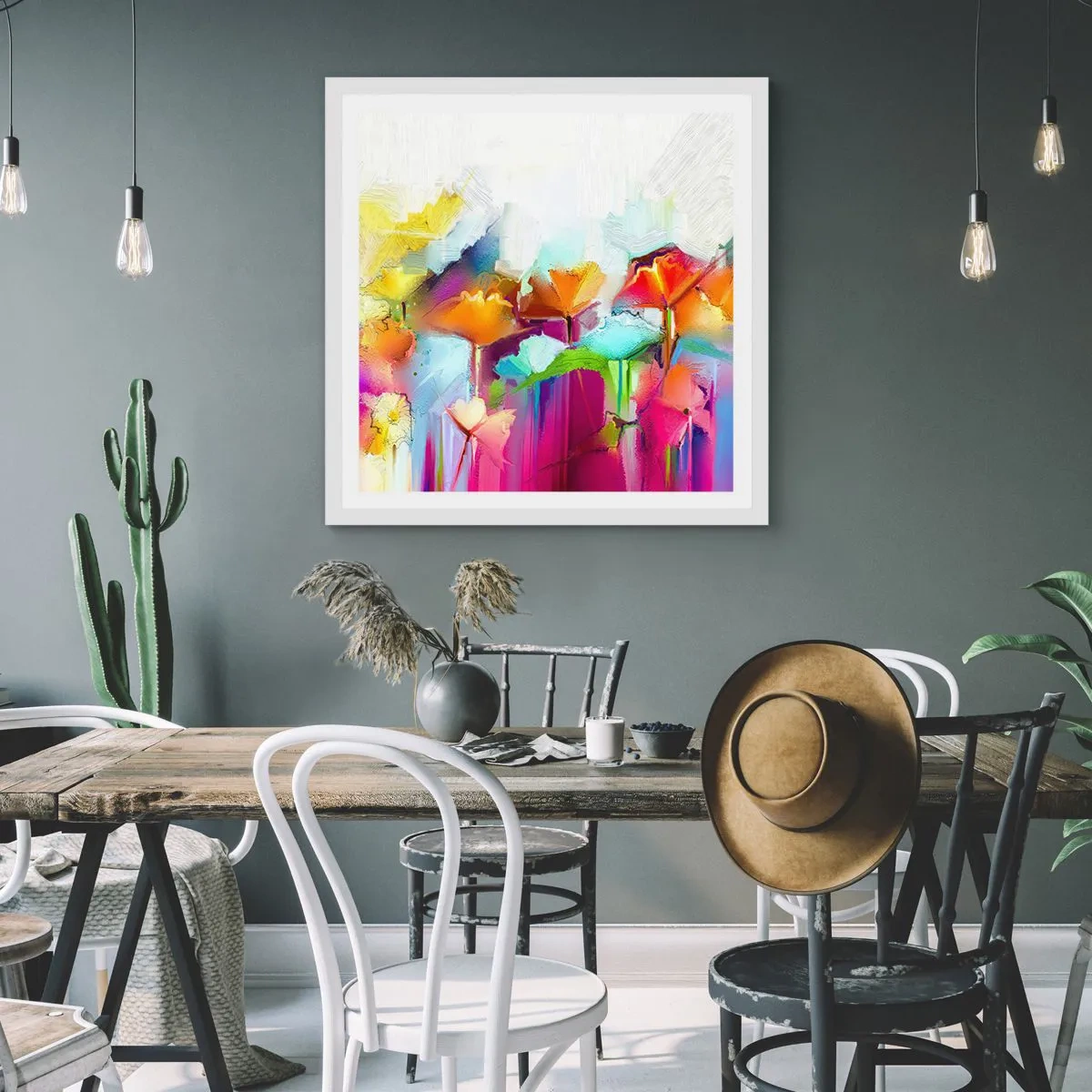 Affisch i vit ram - Regnbågen blommar - 40x40 cm