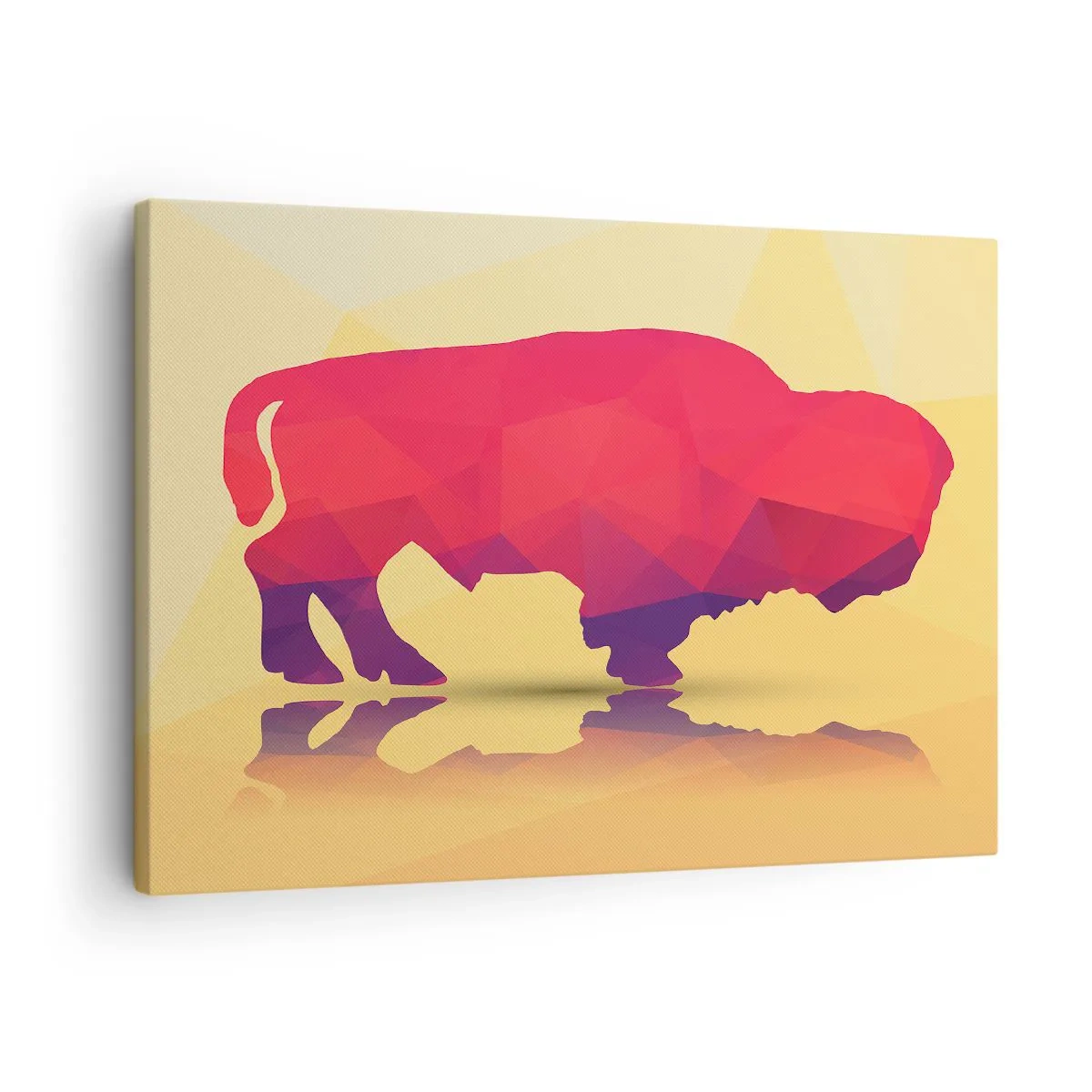 Canvastavla - Bild på duk - Geometrisk silhuett av en bisonoxe i nyanser av rött och lila - 70x50cm - Visentens amaranta styrka - Modern väggdekoration för vardagsrum och sovrum ARTTOR